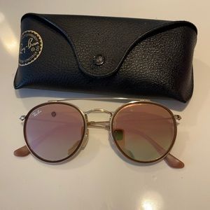 RayBan round Double Bridge Sunglasses in Gold/Copper